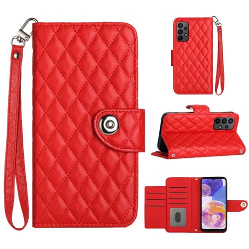 Funda para Samsung Galaxy A33 5G Cuero con Tapa Textura Romboidal y Cordón (Rojo)