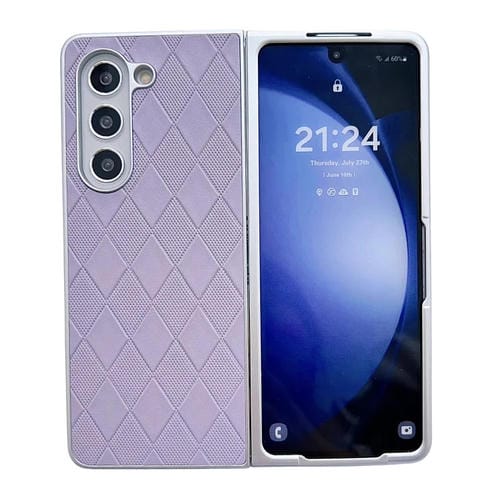 Funda para telĂ©fono Samsung Galaxy Z Fold3 5G Cuero a cuadros con pintura nacarada y forma de diamante (PĂșrpura)