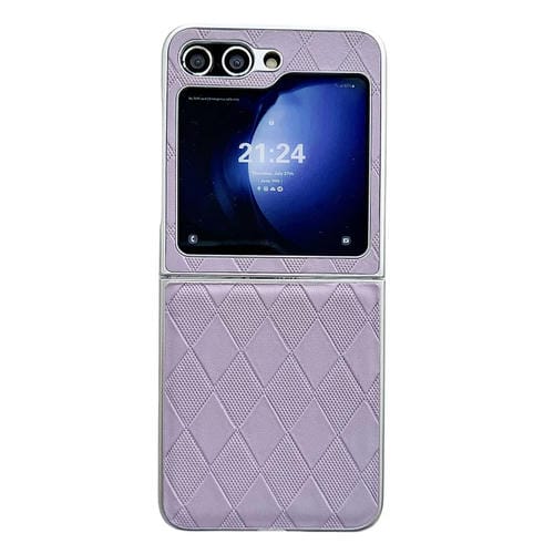 Funda para TelĂ©fono Samsung Galaxy Z Flip5 5G Cuero a Cuadros con Pintura Nacarada y Forma de Diamante (PĂșrpura)
