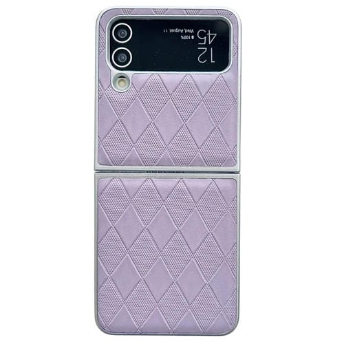 Funda para TelĂ©fono Samsung Galaxy Z Flip3 5G Cuero a Cuadros con Pintura Nacarada y Forma de Diamante (PĂșrpura)