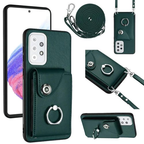 Funda para Teléfono Samsung Galaxy A33 5G con Soporte para Anillo y Bolsa para Tarjeta con Cordón Largo (Verde)