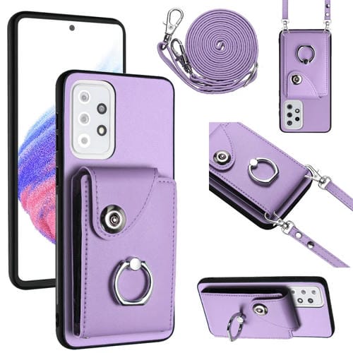 Funda para Teléfono Samsung Galaxy A33 5G con Soporte Anillo Bolsa Tarjeta y Cordón Largo (Púrpura)