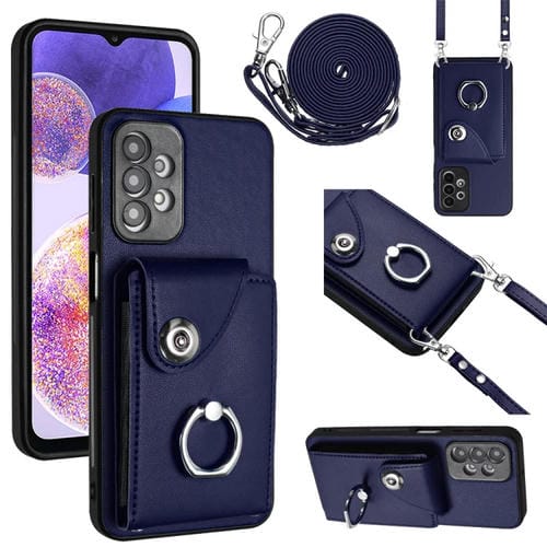 Funda para Teléfono Samsung Galaxy A13 4G con Soporte para Anillo y Bolsa para Tarjeta con Cordón Largo (Azul)