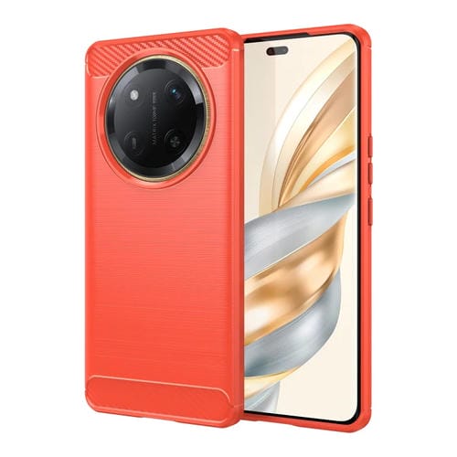 Funda de Teléfono TPU con Textura Cepillada Fibra de Carbono para Honor X60 Pro (Rojo)
