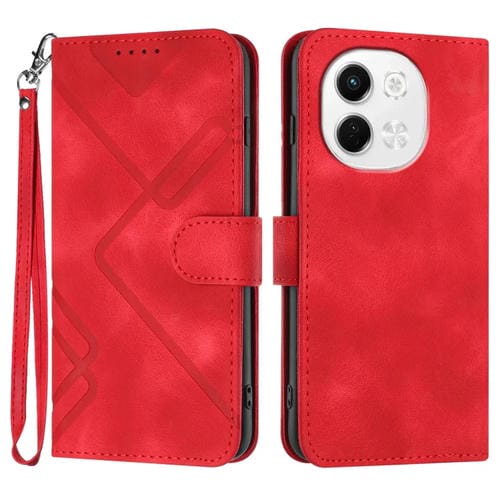 Funda de Cuero para Tecno Pova 6 Neo 5G y Spark 30 5G con Diseño de Líneas y Tacto Suave (Rojo)