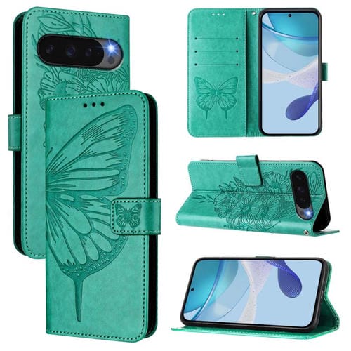 Funda de Cuero Global con Diseño de Mariposa en Relieve para Google Pixel 10 Pro XL (Verde)