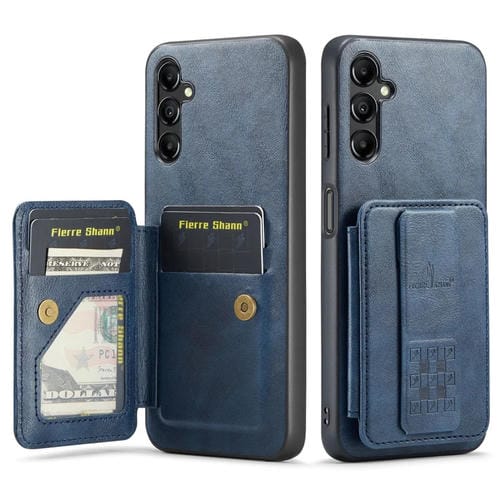 Funda para teléfono Samsung Galaxy A15 5G Fierre Shann Oil Wax con tarjetero de cuero de vaca (Azul)