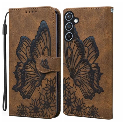 Funda para Teléfono Samsung Galaxy A55 5G Cuero Tapa Horizontal Piel Retro Mariposas (Marrón)