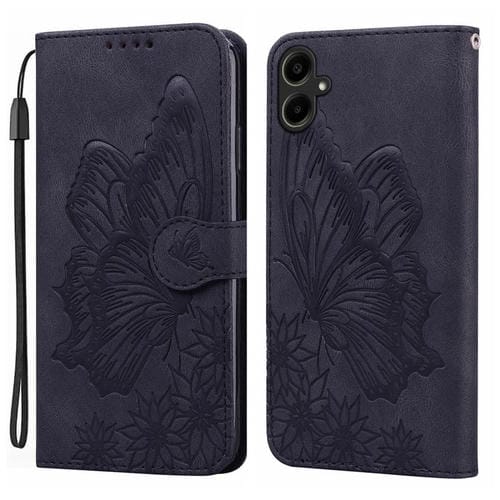 Funda de cuero con tapa horizontal y diseño de mariposas en relieve retro para Samsung Galaxy A07 4G/A06 4G (negra)
