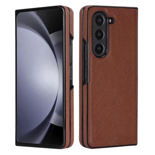 Estuche plegable para Samsung Galaxy Z Fold5 5G con patrón cruzado (Marrón)