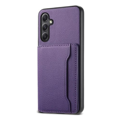 Funda para Teléfono Samsung Galaxy A24 5G con Diseño de Bolsa para Tarjetas Textura de Becerro (Púrpura)