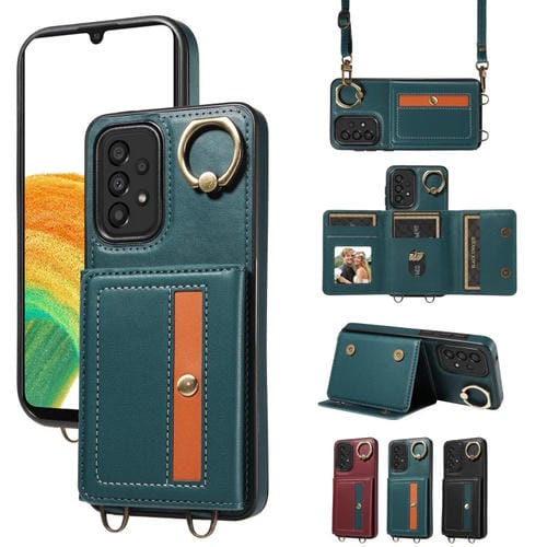 Funda de Cuero para Teléfono Samsung Galaxy A23 Crossbodys Wallet Bag Ring Holder (Verde)