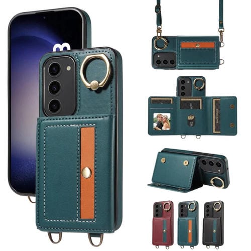 Funda para Samsung Galaxy S23 5G Crossbodys Wallet Bag Ring Holder de Cuero (Verde)