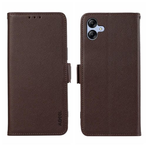 Funda para Teléfono Samsung Galaxy A05 Abeel Cuero Patrón Litchi Rfid Magnético Lateral (Marrón)