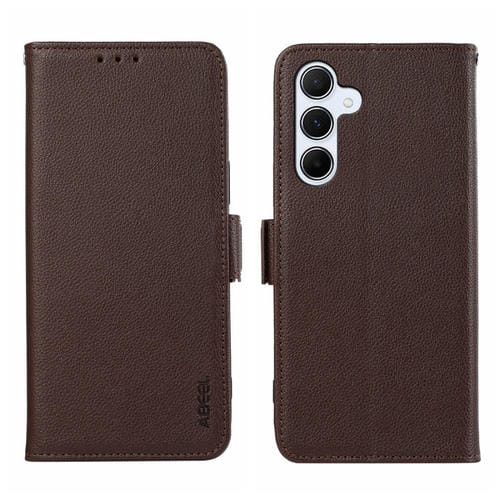 Funda para Teléfono Samsung Galaxy A05S 5G Abeel Cuero Patrón Litchi RFID Magnético Lateral (Marrón)