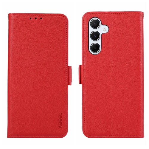 Funda para Teléfono Samsung Galaxy A14 4G 5G Abeel Cuero Patrón Litchi Magnético Lateral (Rojo)