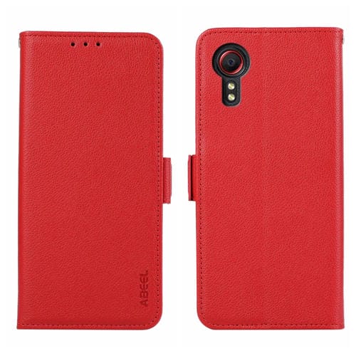 Funda para Teléfono Samsung Galaxy Xcover7 Abeel Rfid Cuero Patrón Litchi Magnético Lateral (Rojo)