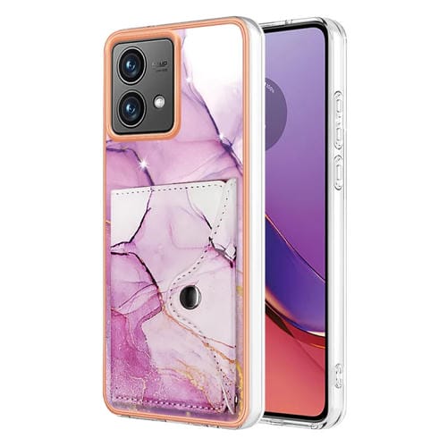 Estuche para Motorola Moto G84 con Ranura para Tarjeta y Patrón Mármol (Oro Rosa Púrpura)