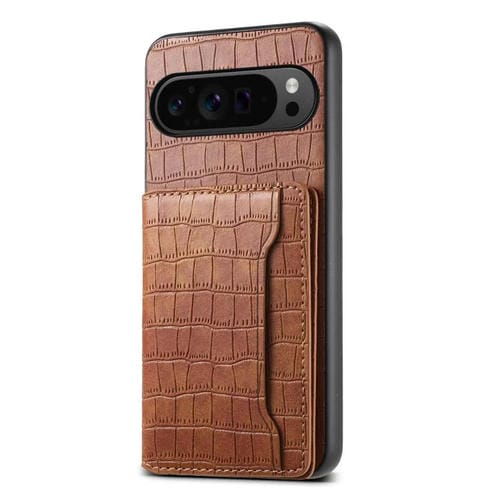 Funda para teléfono con textura de cocodrilo y diseño de cartera para Google Pixel 10 Pro/10 (marrón)