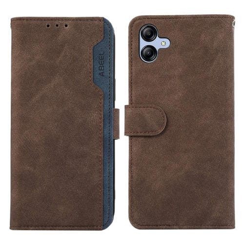 Funda de Cuero Abeel para Samsung Galaxy A05 4G Color Block Magnética Rfid (Marrón-Azul)