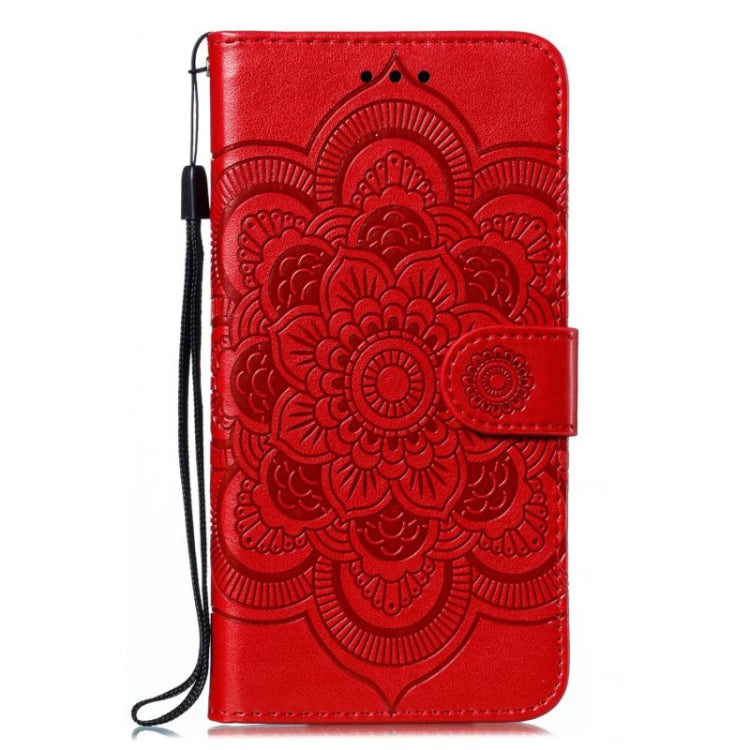 Funda de Cuero para OnePlus Nord 2 5G con Patrón en Relieve Sun Mandala (Rojo)