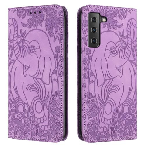Funda para Teléfono Samsung Galaxy S21+ 5G Cuero Relieve Elefante Retro (Púrpura)