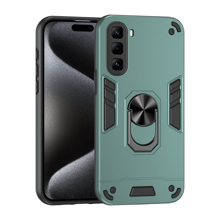 Funda para Teléfono Infinix Hot 50 Pro 4G con Soporte de Anillo de Metal a Prueba de Golpes (Verde)