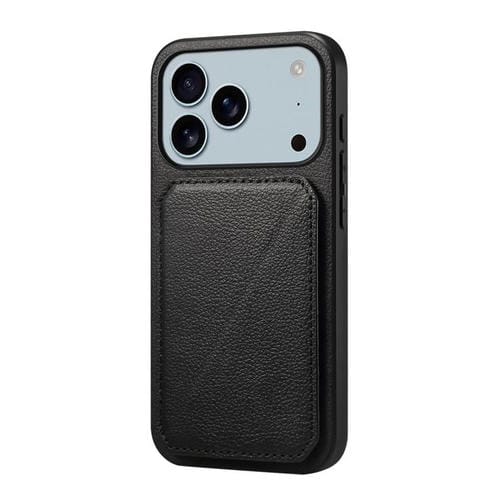 Funda para iPhone 17 Pro Max D04 con textura de becerro y ranura para dos tarjetas (negra)