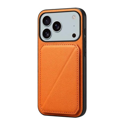 Funda para iPhone 17 Pro Max D04 con textura de becerro y ranura para dos tarjetas (naranja)