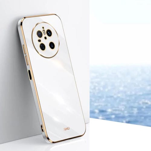 Funda TPU Huawei Mate 70 Xinli con Borde Dorado y Revestimiento 6D Recto (Blanca)