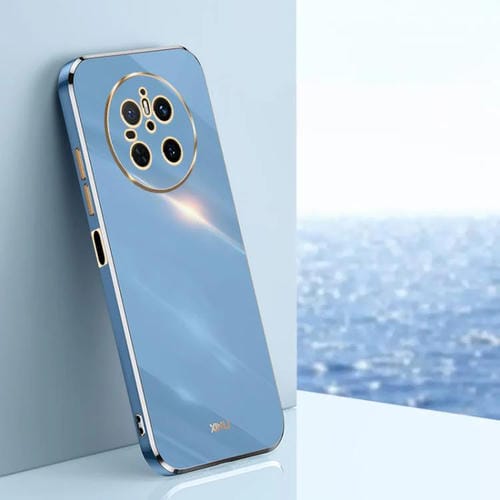 Funda TPU con Borde Dorado y Revestimiento 6D Recto para Huawei Mate 70 Xinli (Azul Celestial)