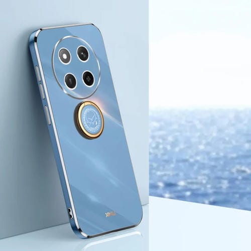 Funda TPU con Borde Dorado y Revestimiento 6D para Honor X60 Pro Xinli con Soporte para Anillo (Azul Celestial)
