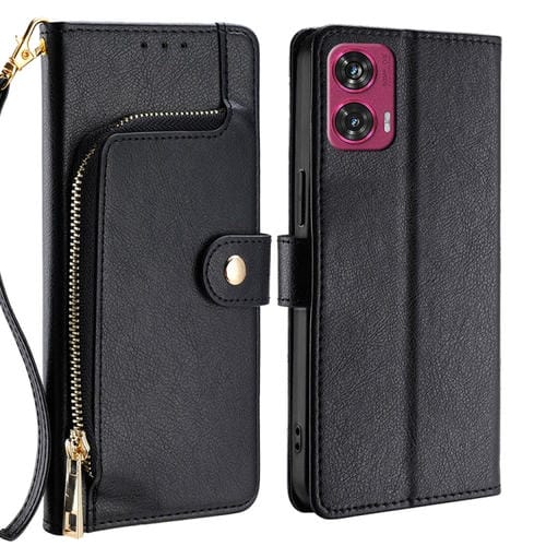 Funda de Cuero con Cremallera para Motorola Edge 50 Fusion 5G (Negra)