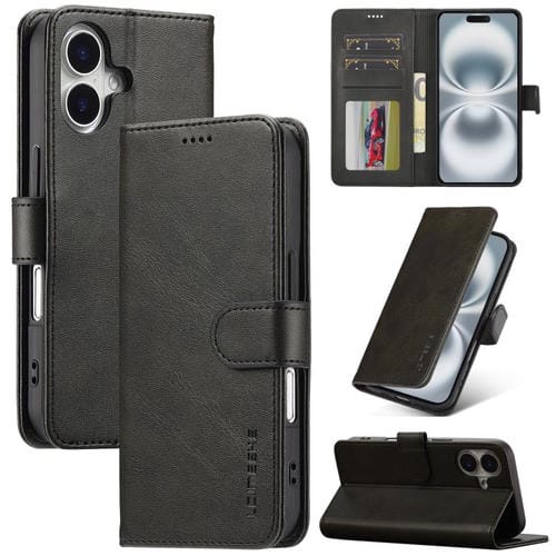 LC.IMEEKE Funda de piel con textura de becerro y tapa horizontal para iPhone 17 (Negro)