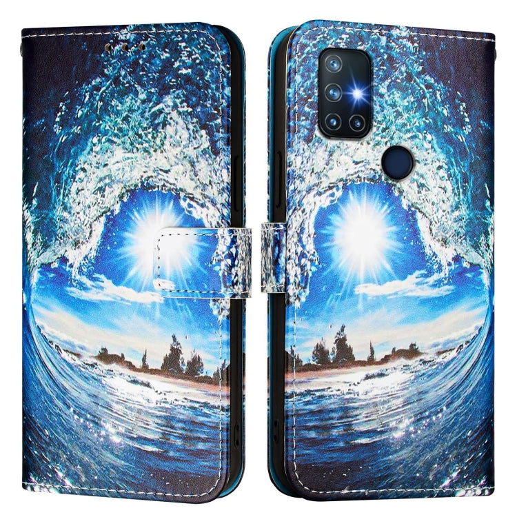 Funda de Cuero para OnePlus Nord N10 5G con Patrón de Colores y Tejido Liso (Ondas y Sol)