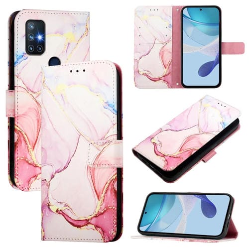 Funda de Cuero con Tapa y Diseño Mármol Pt003 para OnePlus Nord N10 5G (Oro Rosa)