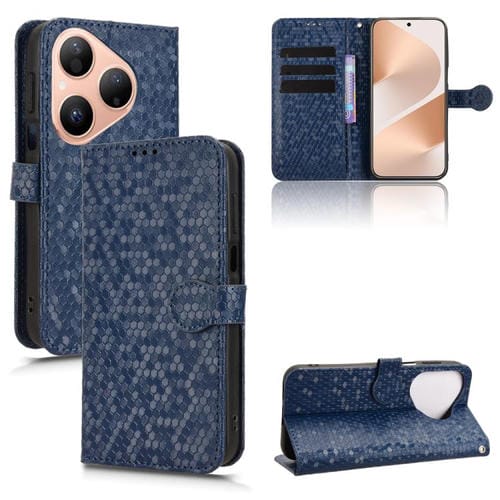 Funda de cuero con textura de panal de abeja para Huawei Pura 80 5G (azul)