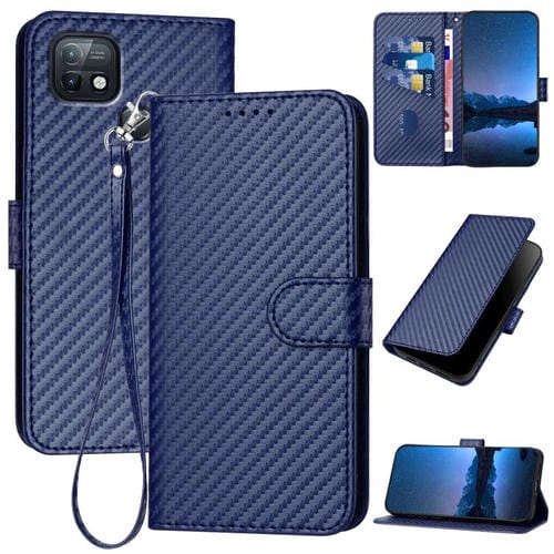 Funda de Cuero con Hebilla de Fibra de Carbono para Infinix Hot 10I YX0070 con Cordón (Azul Real)