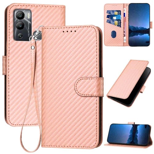Funda de Cuero con Hebilla de Fibra de Carbono y Cordón para Infinix Hot 12I Yx0070 (Rosa)
