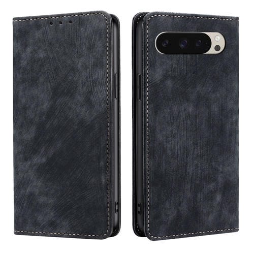 Funda de Cuero Magnética con Cepillo Antirrobo RFID para Google Pixel 9 (Negra)