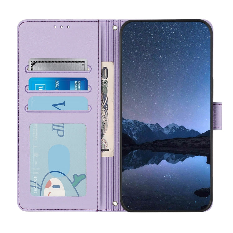Funda de Cuero Rfid para OnePlus Nord N10 5G con Estampado de Rata y Gato y Cordón (Morado)