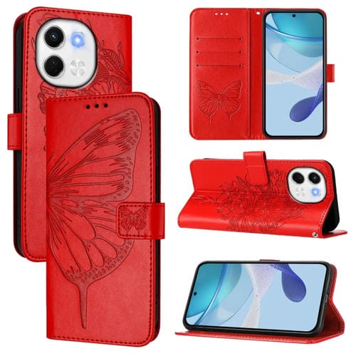 Funda de Piel para Tecno Spark 30 5G y Pova 6 Neo 5G con Mariposa en Relieve (Roja)