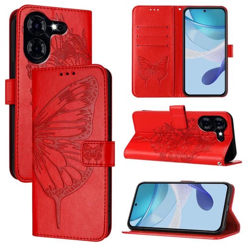 Funda de piel con diseño de mariposa en relieve para Tecno Pova 5 4G (roja)