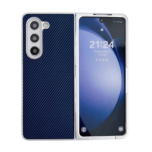Funda para Teléfono Samsung Galaxy Z Fold Fibra de Carbono Kevlar a Prueba de Golpes (Azul Oscuro)
