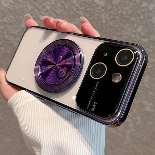 Caja de Teléfono para iPhone 15 PC con Soporte Ventana Grande Galvanizada (Púrpura) - MOVILSTORE