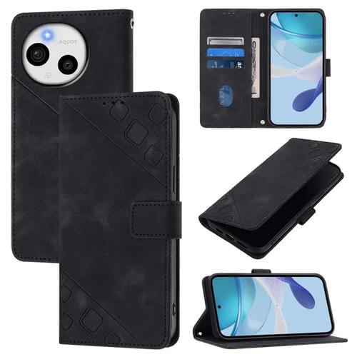 Funda de Cuero con Relieve para Sharp Aquos Sense9 Plus (Negro)