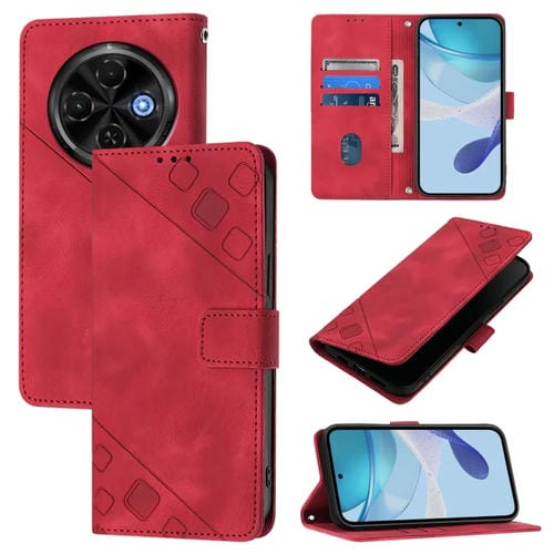 Funda de Piel con Relieve para Tecno Spark 30C 5G y Pop 9 5G (Roja)