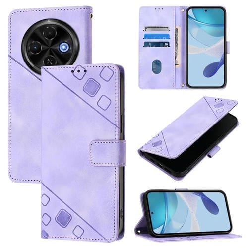 Funda de Piel con Relieve para Tecno Spark 30C 5G y Pop 9 5G (Morado Claro)