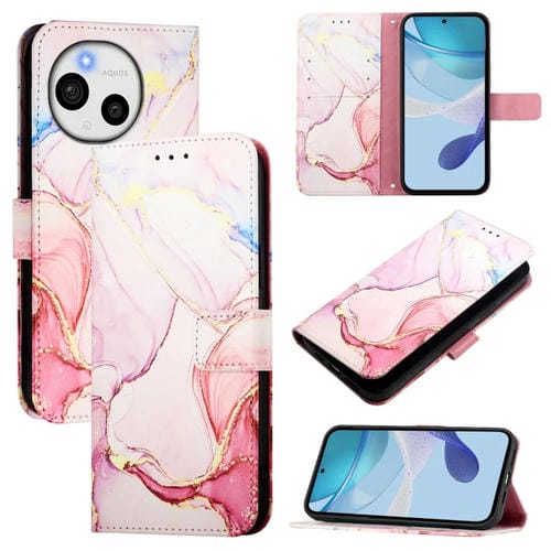 Funda de Cuero con Tapa para Sharp Aquos Sense9 Pt003 con Diseño Mármol (Oro Rosa)