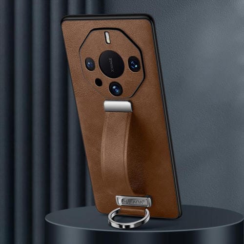 Funda para Teléfono Sulada PC Hybrid Leather Texture a Prueba de Golpes para Huawei Mate 60 Rs Ultimate (Marrón)
